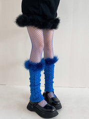 Fuzzy Trim Cable Knit Socks
