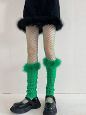 Fuzzy Trim Cable Knit Socks