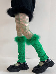Fuzzy Trim Cable Knit Socks