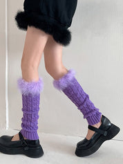 Fuzzy Trim Cable Knit Socks