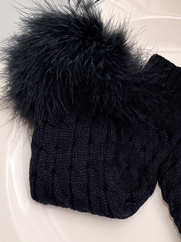 Fuzzy Trim Cable Knit Socks