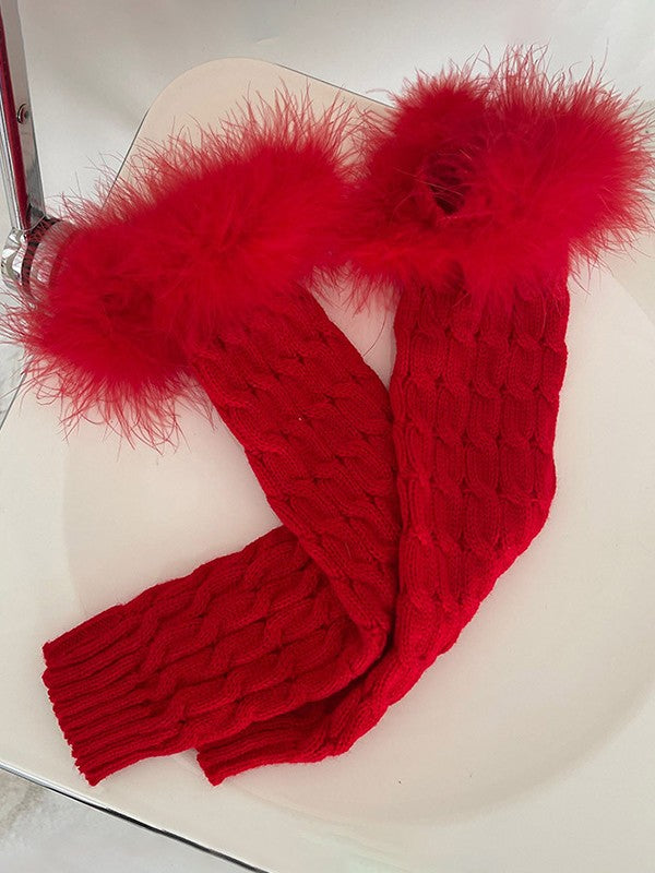 Fuzzy Trim Cable Knit Socks