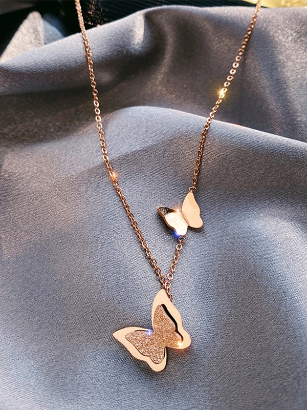 Layered Butterfly Charm Necklace