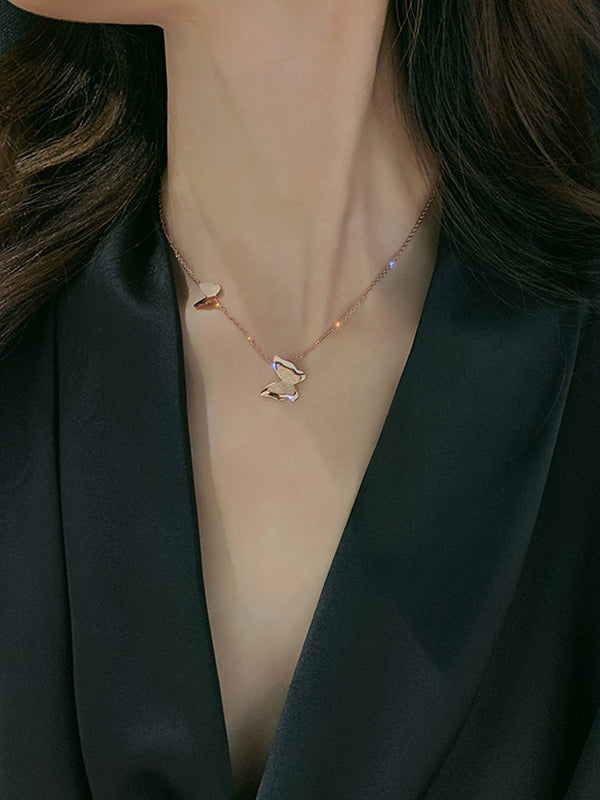Layered Butterfly Charm Necklace