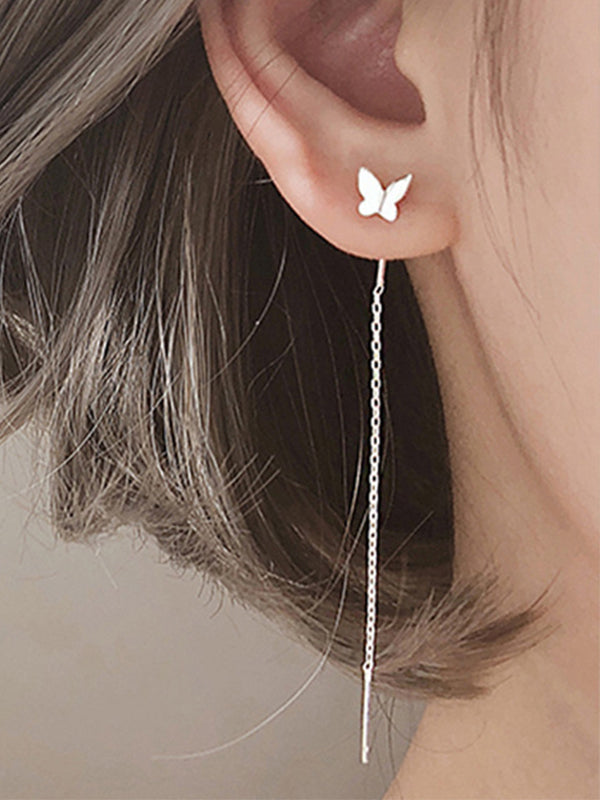 Butterfly Charm Tassel Chain Dangle Earrings