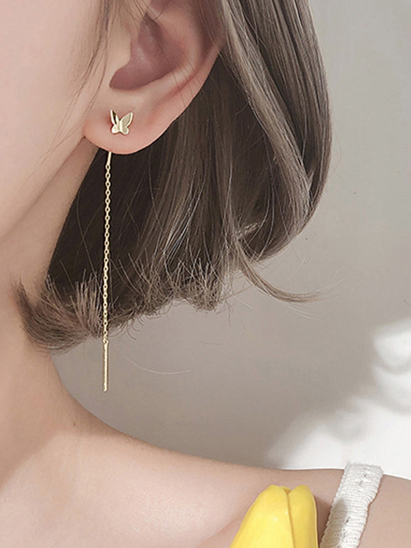 Butterfly Charm Tassel Chain Dangle Earrings