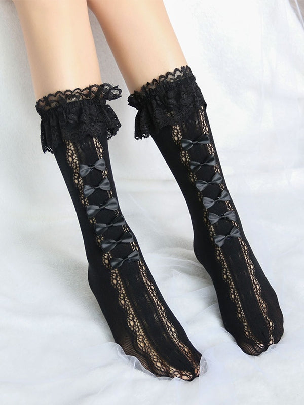 Bow Embellish Lace Socks
