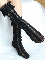 Bow Embellish Lace Socks