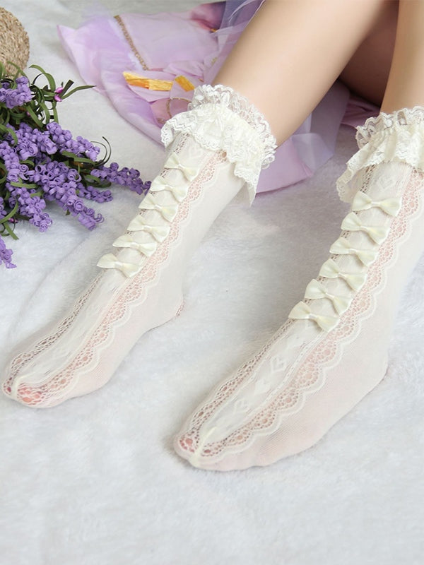 Bow Embellish Lace Socks