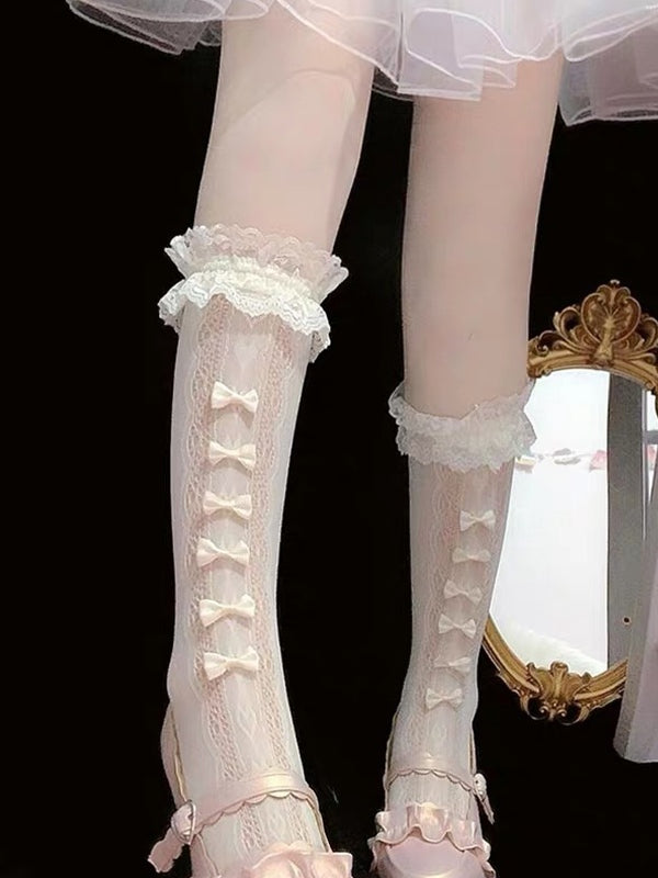 Bow Embellish Lace Socks