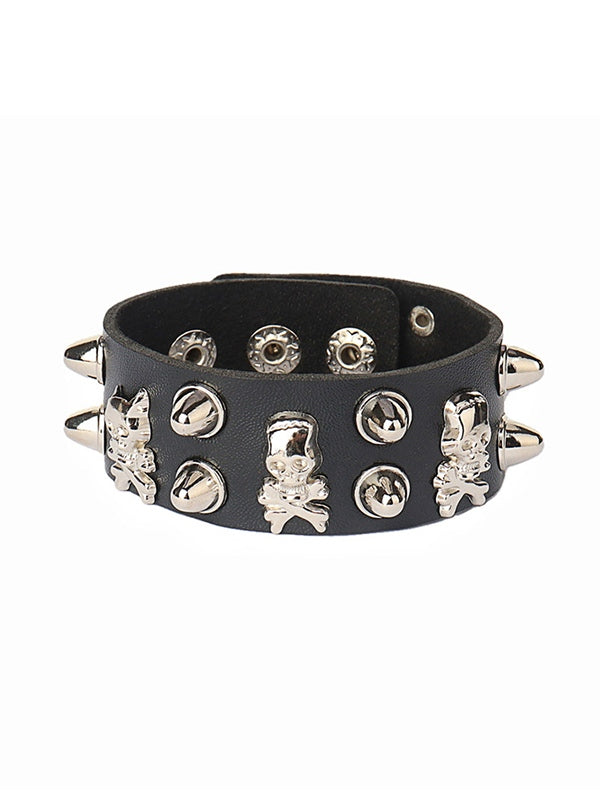 Punk Rivet Skull Chunky Pu Leather Bracelet