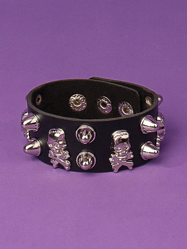 Punk Rivet Skull Chunky Pu Leather Bracelet