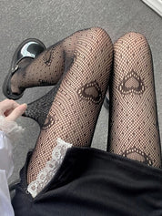 Black Heart Pattern Fishnet Tights
