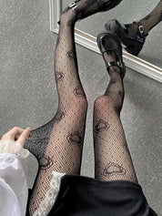 Black Heart Pattern Fishnet Tights