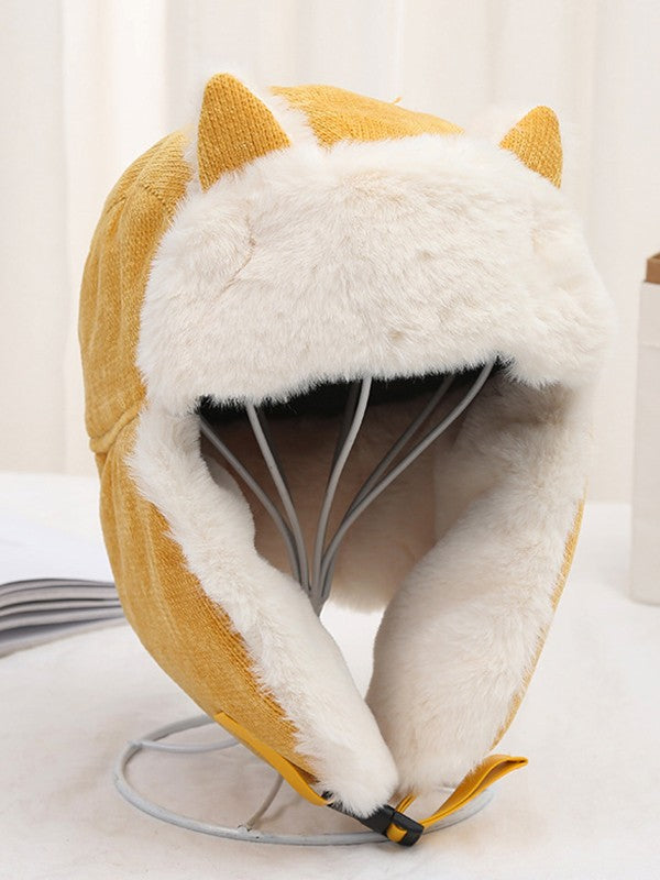 Warm Faux Fur Shearling Cat Ear Trapper Hat