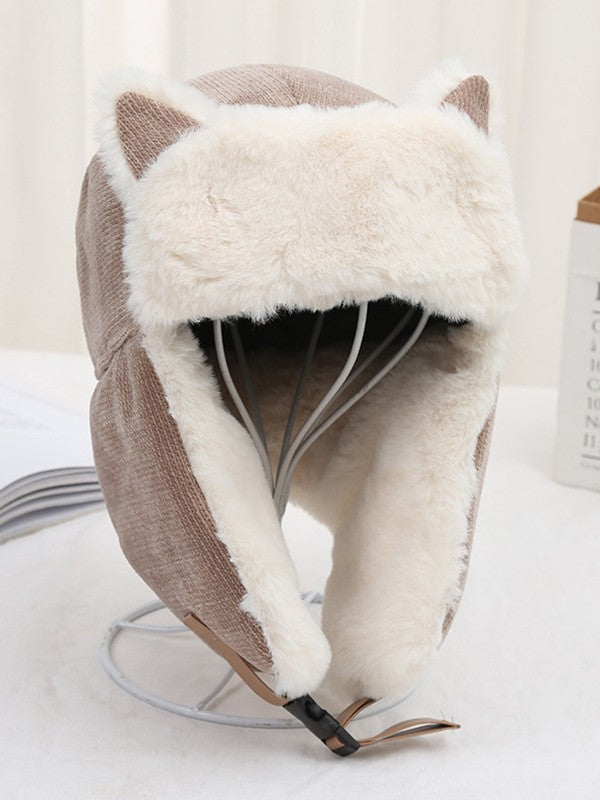 Warm Faux Fur Shearling Cat Ear Trapper Hat