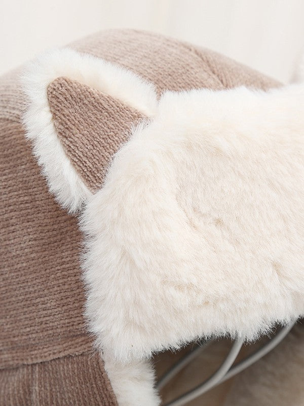 Warm Faux Fur Shearling Cat Ear Trapper Hat