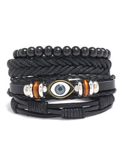 4pcs Boho Braided Pu Leather Bracelet Set