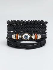 4pcs Boho Braided Pu Leather Bracelet Set