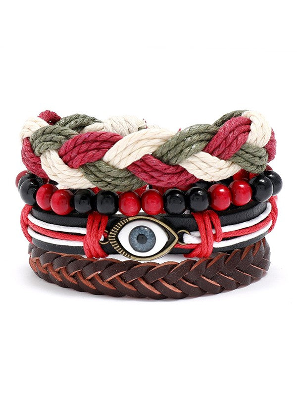 4pcs Boho Braided Pu Leather Bracelet Set