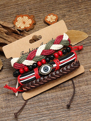 4pcs Boho Braided Pu Leather Bracelet Set