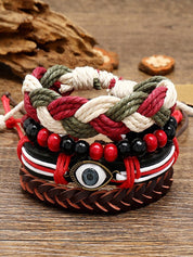 4pcs Boho Braided Pu Leather Bracelet Set