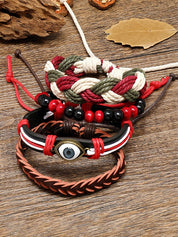 4pcs Boho Braided Pu Leather Bracelet Set