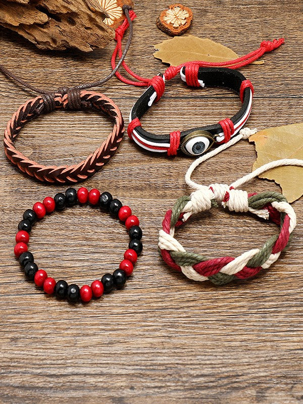 4pcs Boho Braided Pu Leather Bracelet Set