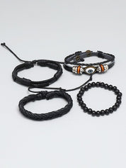 4pcs Boho Braided Pu Leather Bracelet Set