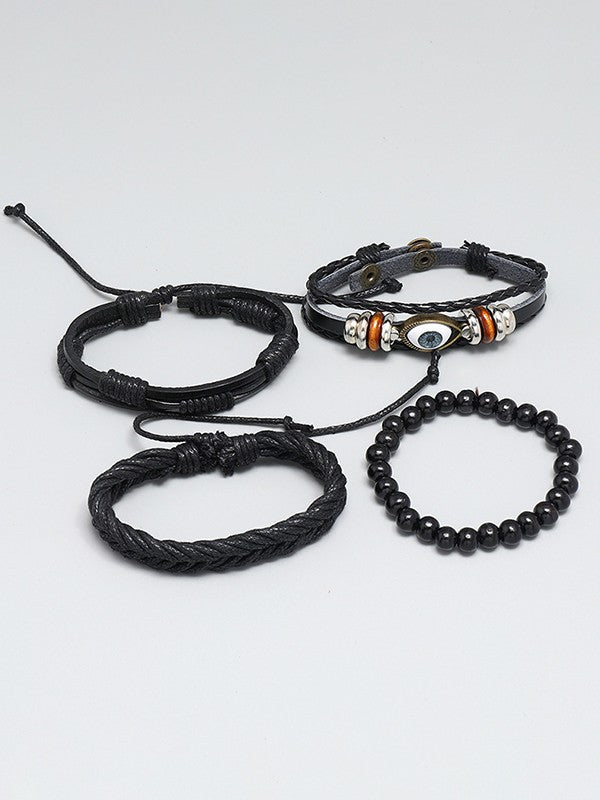 4pcs Boho Braided Pu Leather Bracelet Set