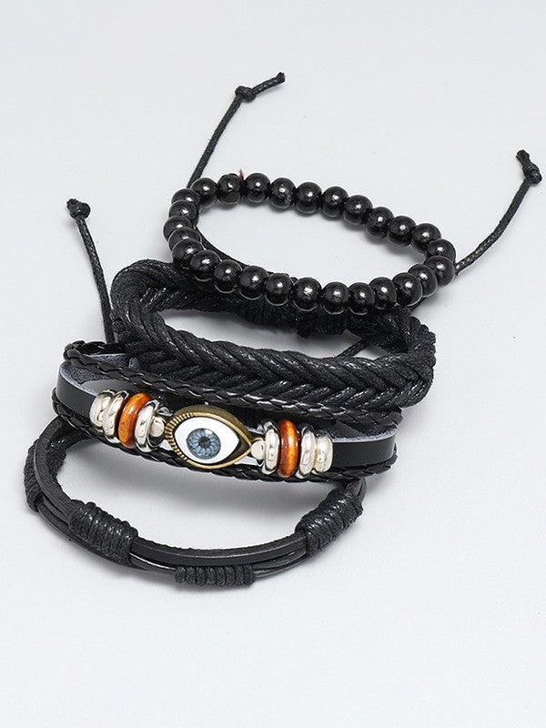 4pcs Boho Braided Pu Leather Bracelet Set