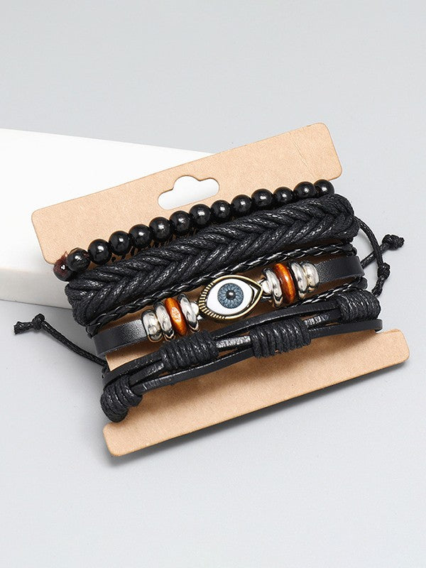 4pcs Boho Braided Pu Leather Bracelet Set