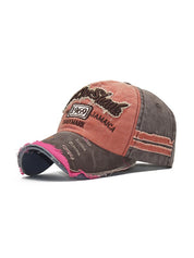 Embroidery Patchwork Distressed Baseball Cap