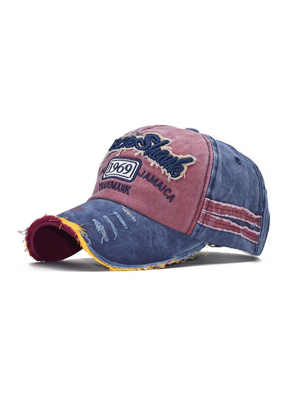 Embroidery Patchwork Distressed Baseball Cap