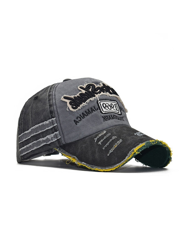 Embroidery Patchwork Distressed Baseball Cap