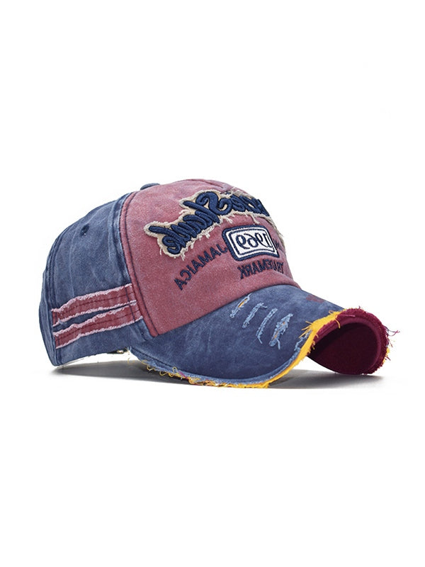 Embroidery Patchwork Distressed Baseball Cap
