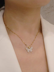 Rhinestone Butterfly Golden Necklace