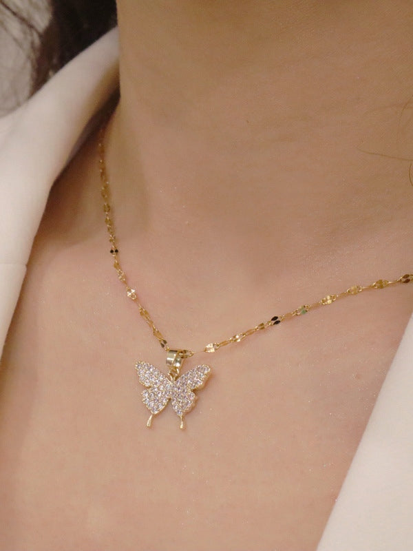 Rhinestone Butterfly Golden Necklace