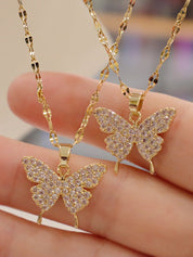Rhinestone Butterfly Golden Necklace