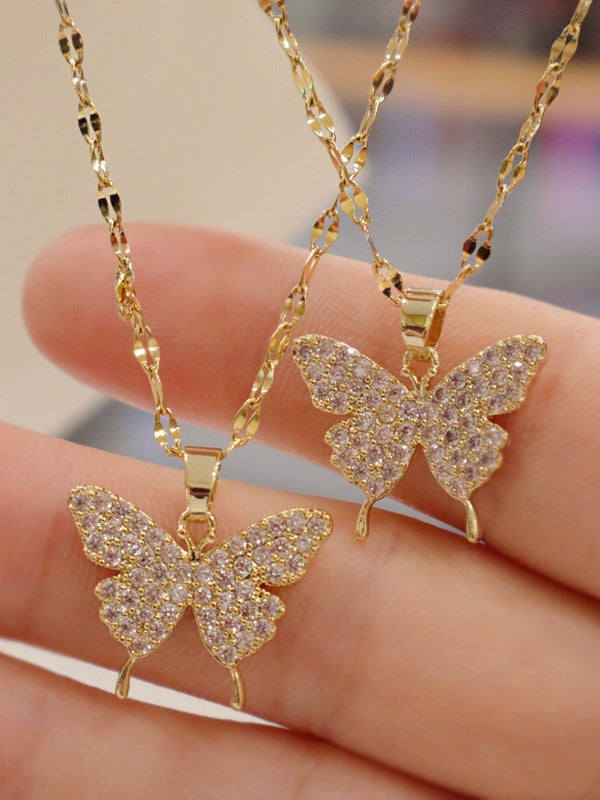Rhinestone Butterfly Golden Necklace