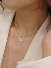 Rhinestone Butterfly Golden Necklace