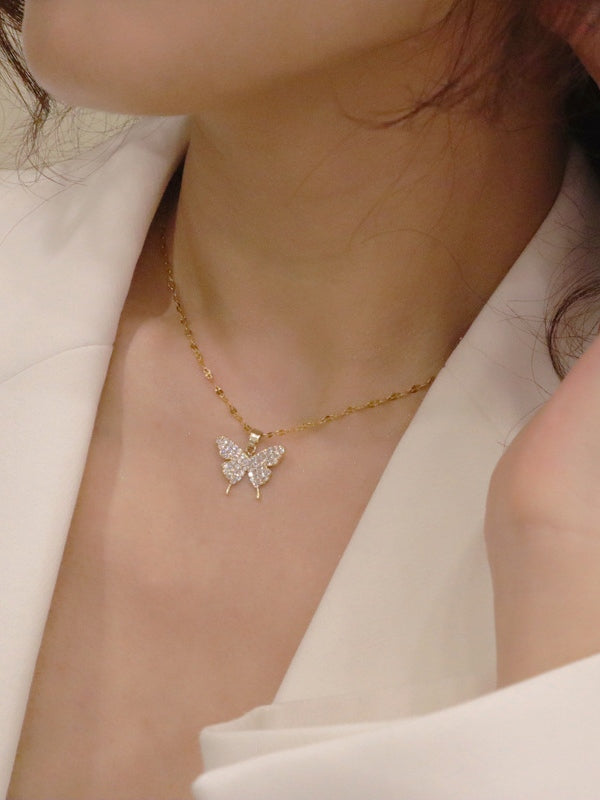 Rhinestone Butterfly Golden Necklace