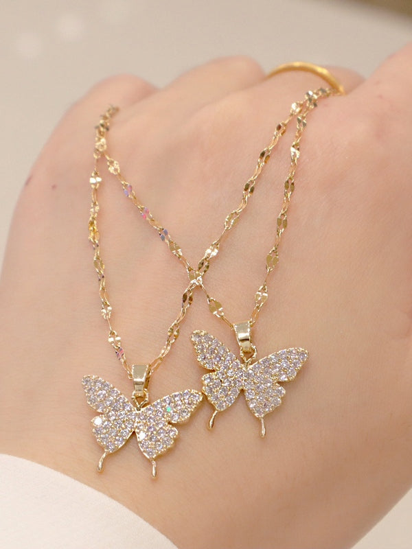 Rhinestone Butterfly Golden Necklace