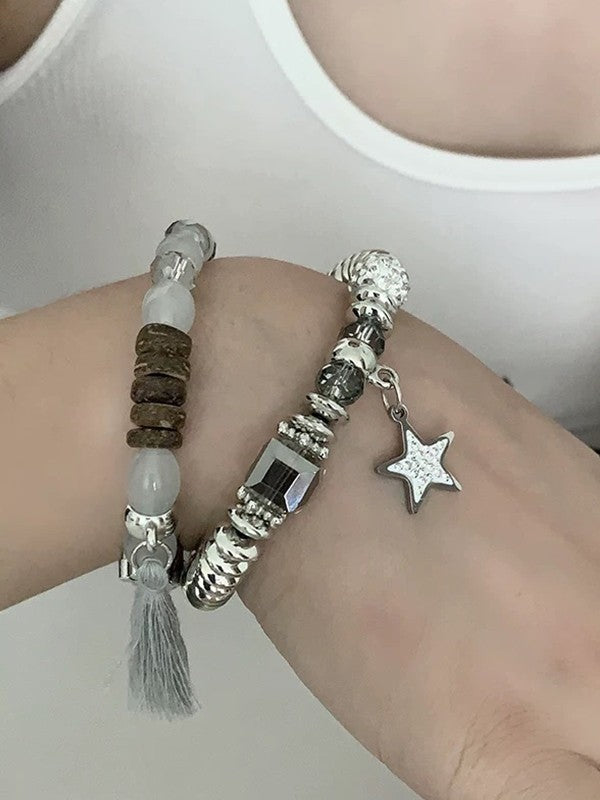 2pcs Star Charm Beads Bracelet Set