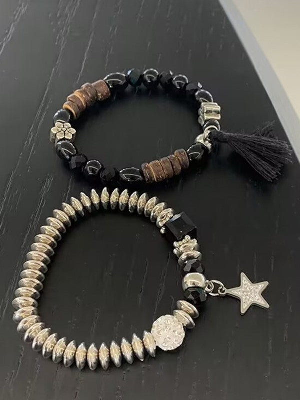2pcs Star Charm Beads Bracelet Set