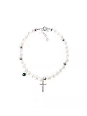 Rhinestone Cross Pendant Faux Pearl Choker Necklace