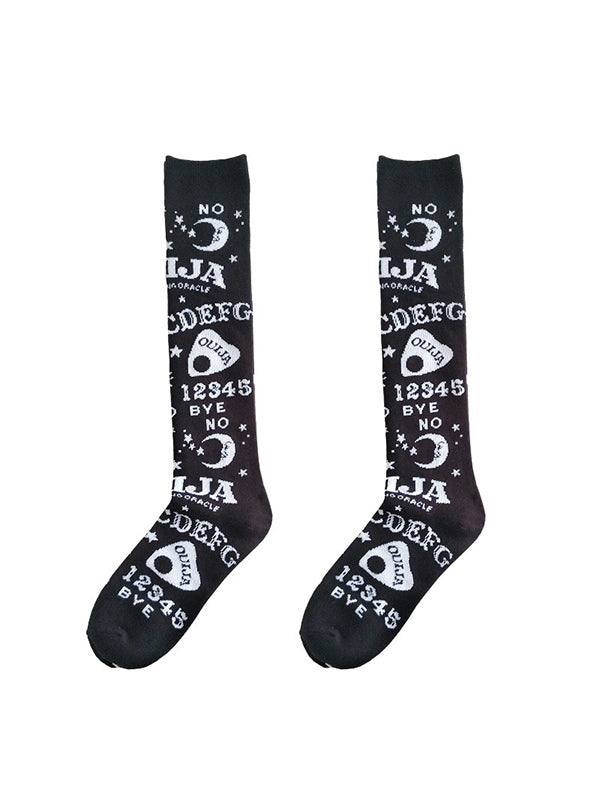 Mixed Pattern Black Long Socks