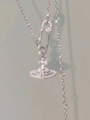 Rhinestone Safety Pin Cosmos Necklace