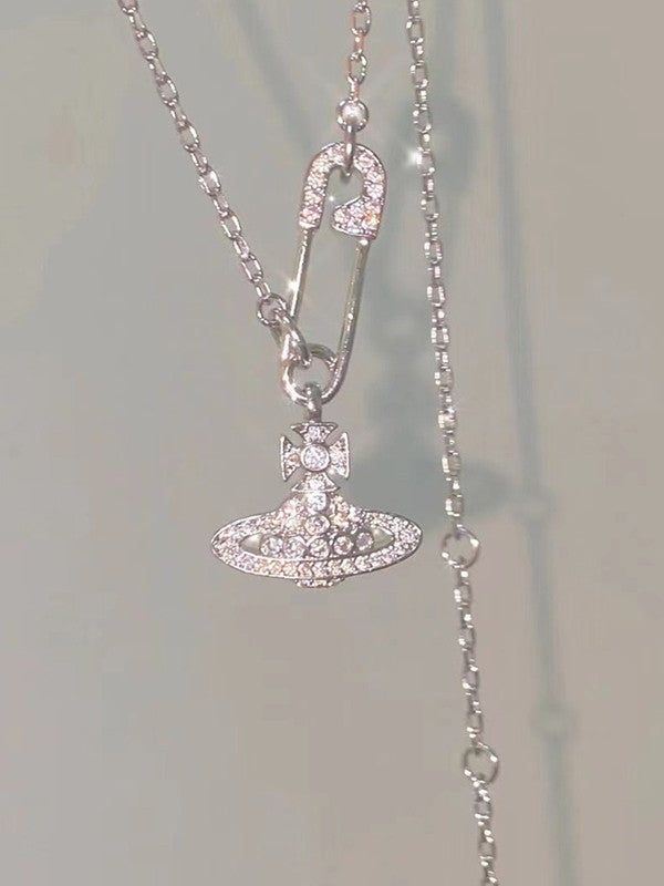 Rhinestone Safety Pin Cosmos Necklace