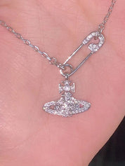 Rhinestone Safety Pin Cosmos Necklace